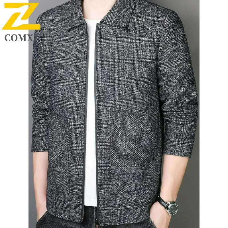 

COMXZ Мужской плащ Минималистичный классический ветрозащитный удобный деловой банкетный пиджак 2025 Офисное элитное роскошное шерстяное пальто