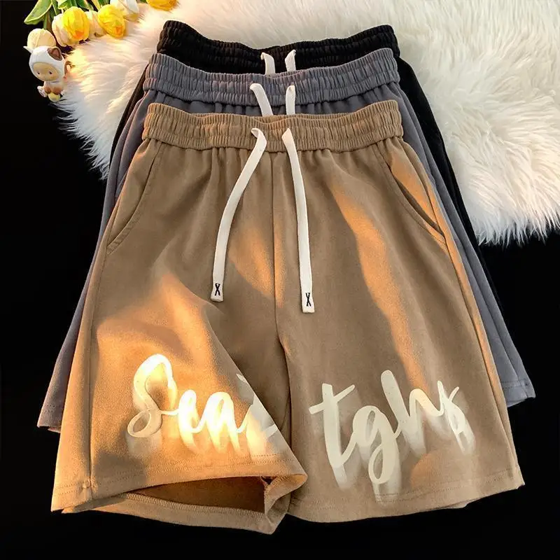 Printed Shorts Men's Casual Shorts Elastic Waist Mid Length Pants Mens Sportswear Basketball Shorts Loose Wide-leg Sweatpants