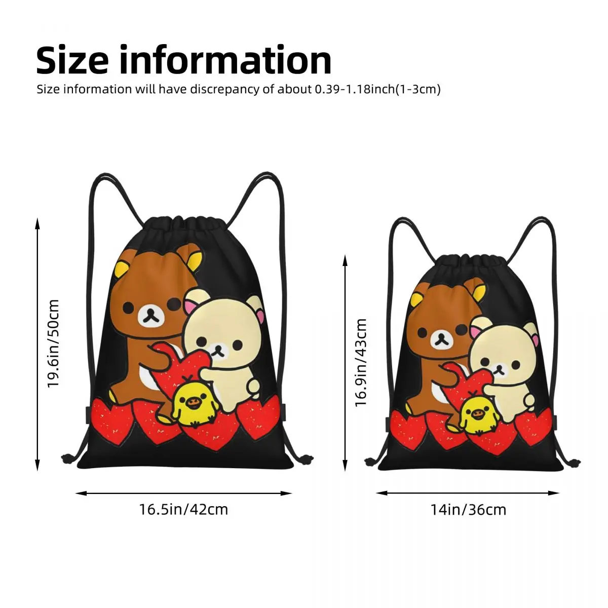 Rilakkuma And Korilakkuma Backpack Drawstring Soccer Bags Gym Bag Water Resistant String Sackpack for Hiking