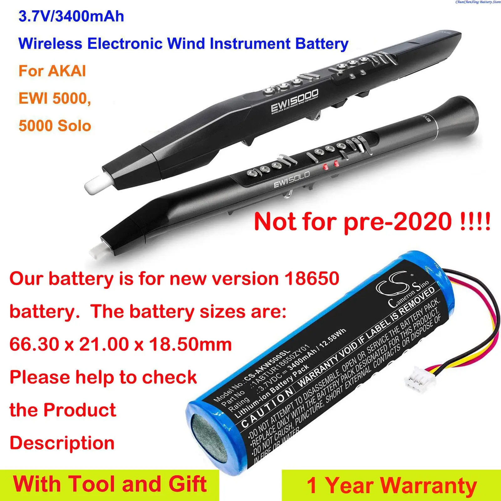 Cameron Sino 3400mAh Electronic Wind Instrument Battery For AKAI 5000 Solo, EWI 5000, please check the sizes of the battery!!!!