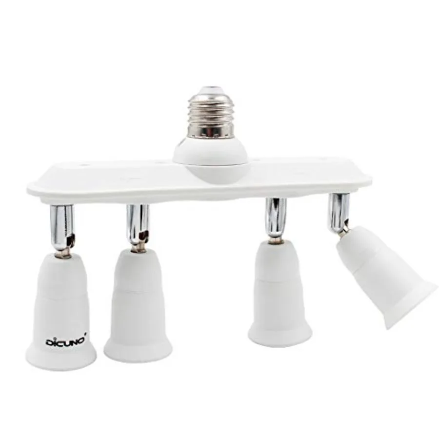 Light Socket Splitter 4 Way Adapter, Converter, Bulb Lamp Horizontal Designed 60 Degrees Adjustable 80 Degrees Bendg