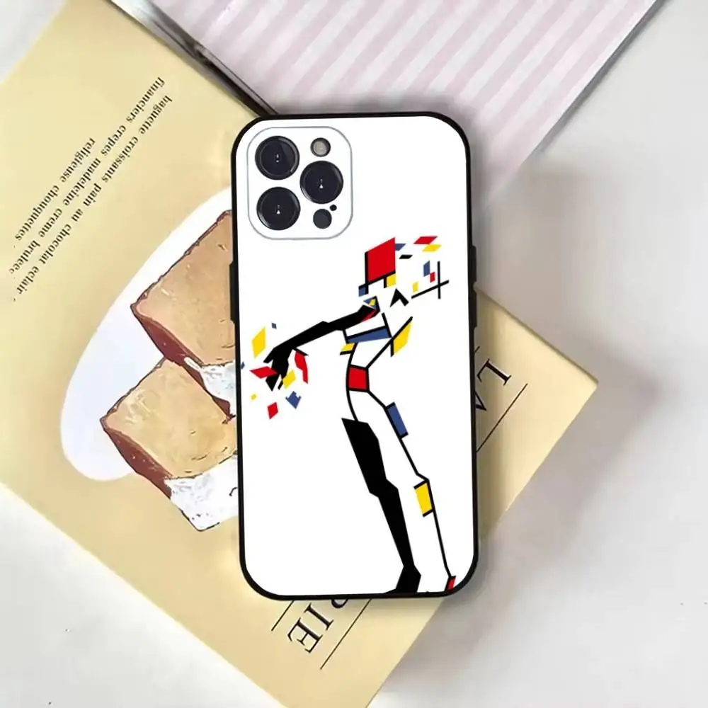 Mondriaan Kleur Vierkant Art Telefoonhoesje Voor iPhone16,15,14,13,12,11 Plus,Pro Max,XS,X,XR,SE,Mini,8,7,Zachte Zwarte Cover