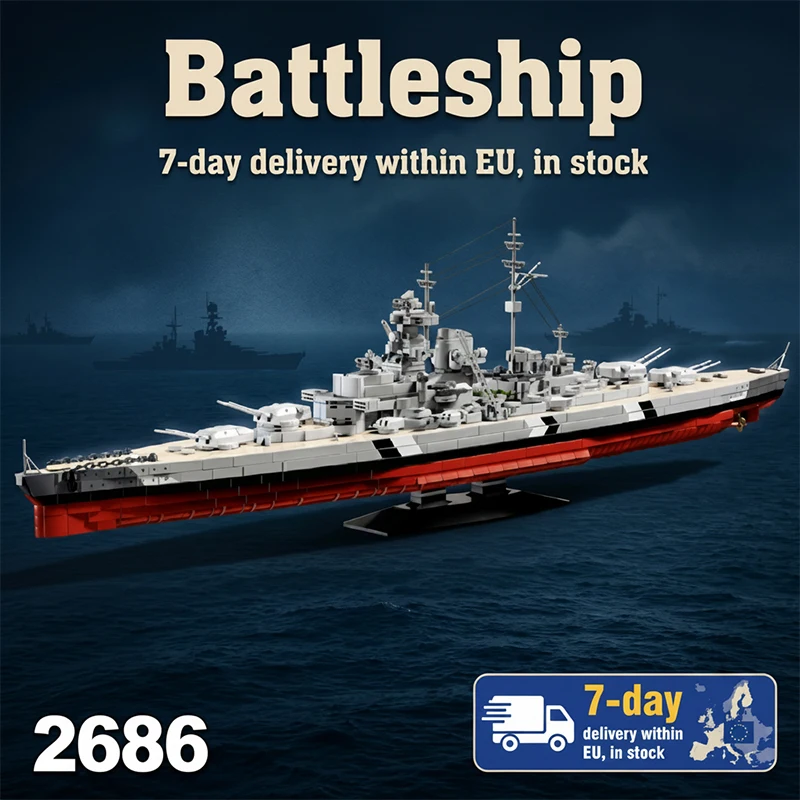 Klemmbausteine 1:300 Bismarck-Klasse Schlachtschiff Bausteine Set Militärisches Kriegsschiff Modellbausatz Jungen Spielzeug Erwachsene Kinder DIY Heimdekoration Geschenk 2686 Teile – Detail 1