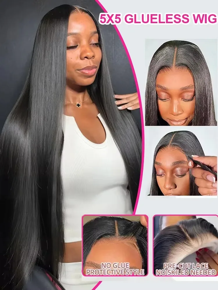 40 Inch 13x6  Lace Frontal Transparent Bone Straight Human Hair Wigs 13x4 Lace Front Human Hair Wigs Pre Plucked Brazilian Straight Human Hair Wig 5x5 HD Glueless For Women image 6