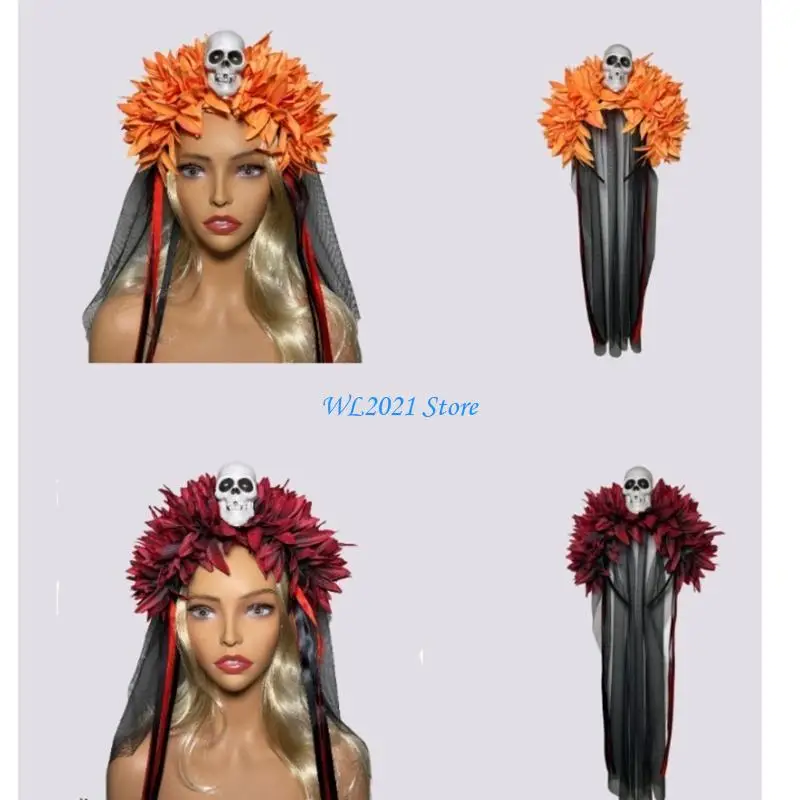 G5GC الرعب عقال الدانتيل الجمجمة غطاء الرأس لوازم الديكور المنزلي للأطفال البالغين فتاة الزفاف هدية عيد ميلاد