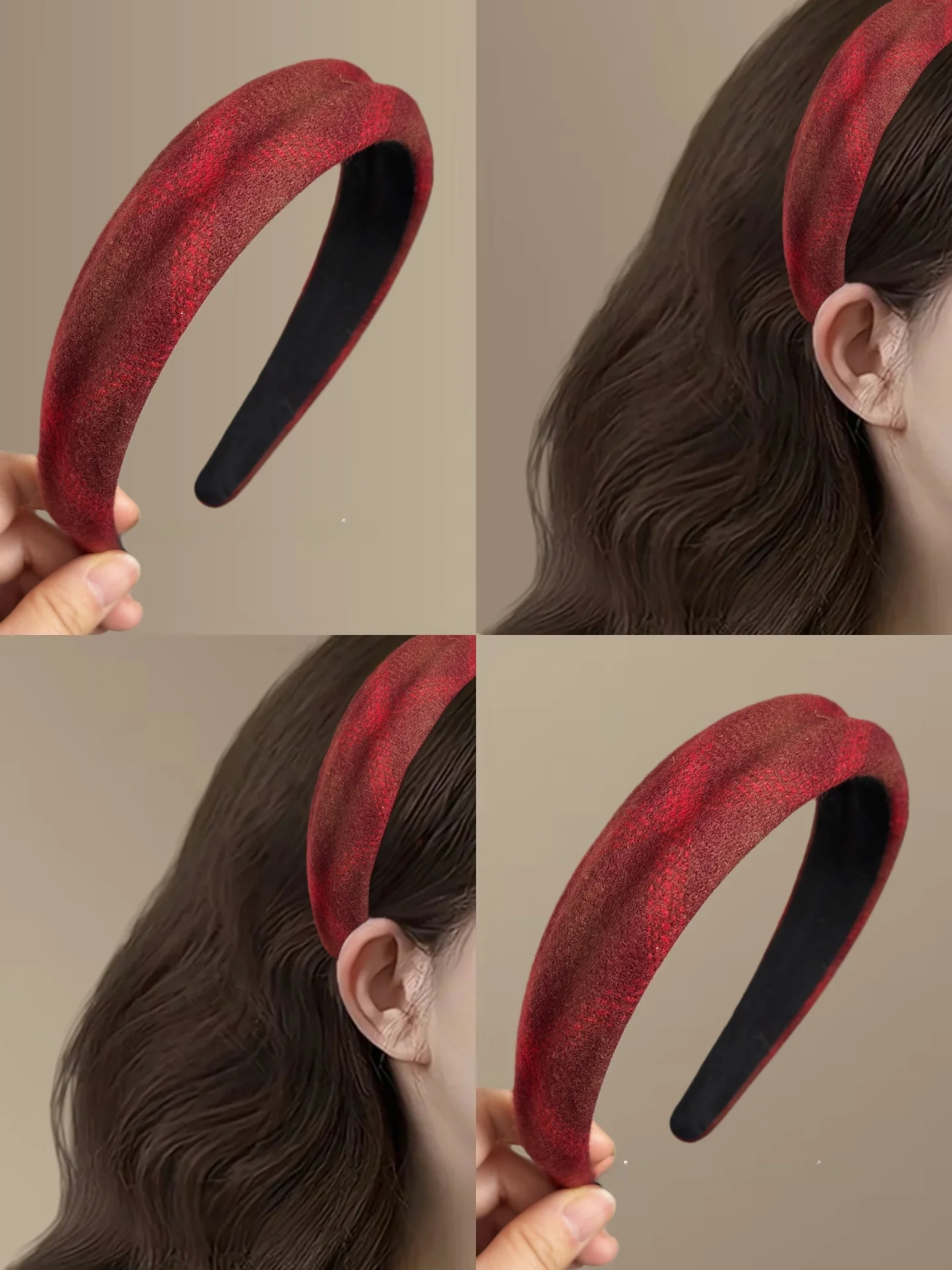 tiara-de-cabelo-xadrez-vermelha-em-relevo-para-o-ano-novo-versatil-para-penteados-com-volume-elegante-para-viagem-acessorio-de-cabelo-para-atividades-ao-ar-livre