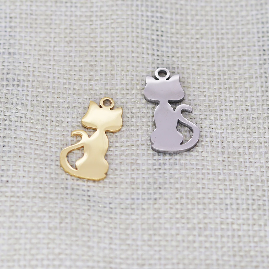 

5PCS DIY Stainless Steel Tiny Cute Animal Cat Necklace Charm Pendant For Girls Women Pet Lover Cartoon Pendant