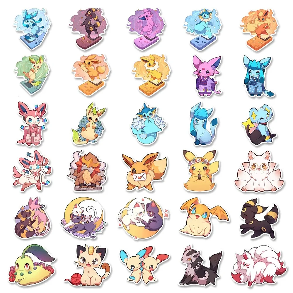 10/30/50pcs Kawaii Cartoon Pokemon Stickers Pikachu Psyduck Eevee Anime Decals DIY Car Laptop Vinyl Cute Kids Sticker Toys Gifts