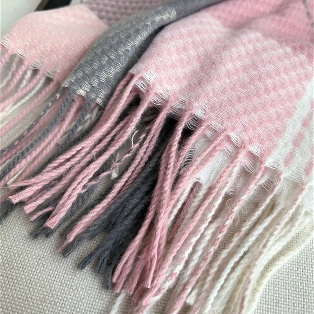 Fashion Winter Warm Tassel Plaid Scarfs Solid Cashmere Imitation Shawl Wrap Nordic Style Pashmina for Women