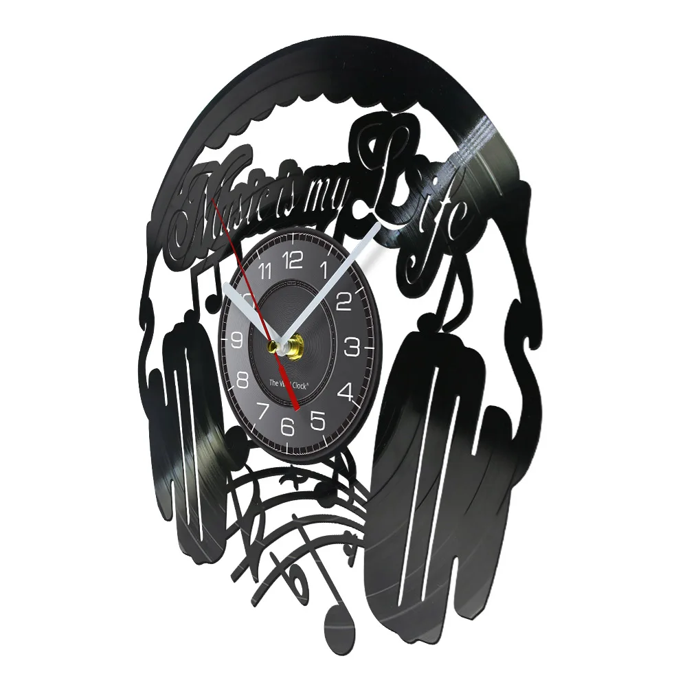 Music Is My Life Music Inspirational Quote Home Decor Music Headphone Wall Clock Rock n Roll Vintage Vinyl Record Wall Clock