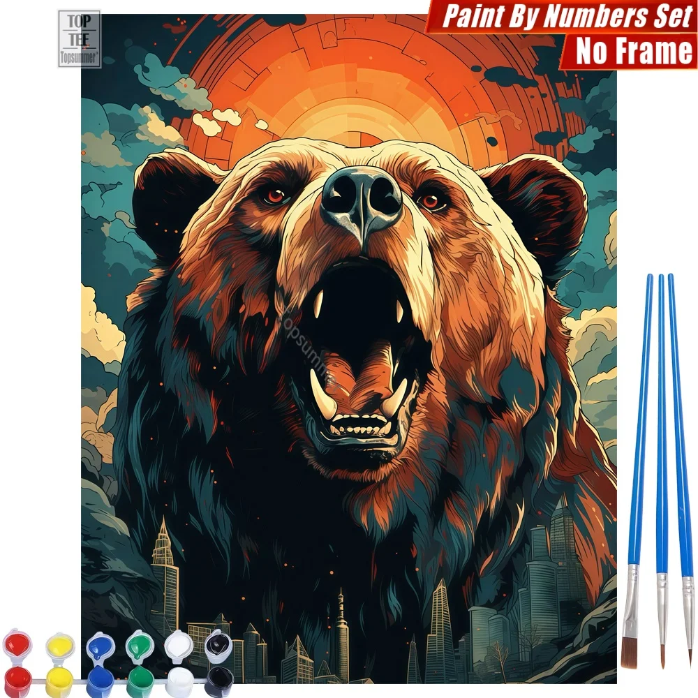 

Roaring Bear City DIY Digital Oil Painting Set - Bear City Skyline Wall Art Decor Day Of The Dead Gift For Neighbor
