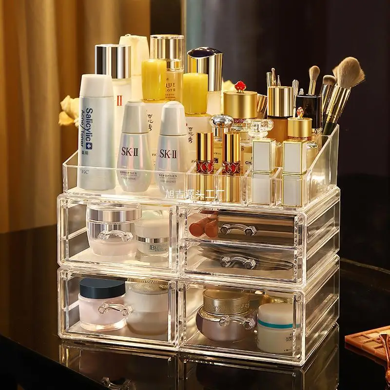 Caja de almacenamiento acrílica transparente, cajón, armario organizador de gran capacidad, manicura, cuidado de la piel, cepillo de labios, caja de cosméticos de escritorio