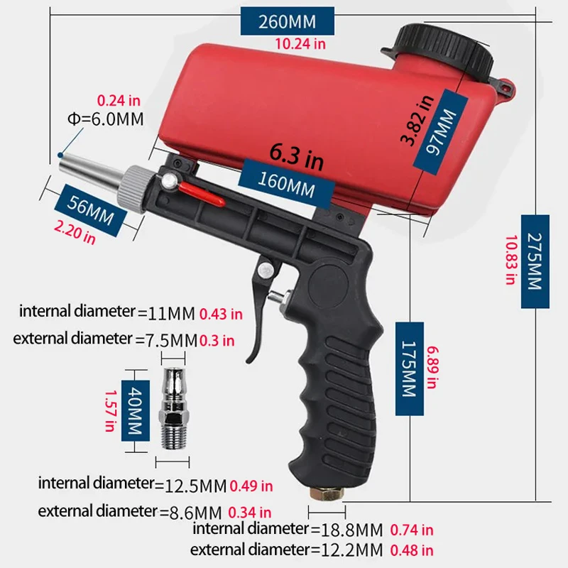 Adjustable Pneumatic Sandblast Gun 90psi Portable Sandblaster Paint Spray Machine Handheld Gravity Blasting Gun Pneumatic Tools