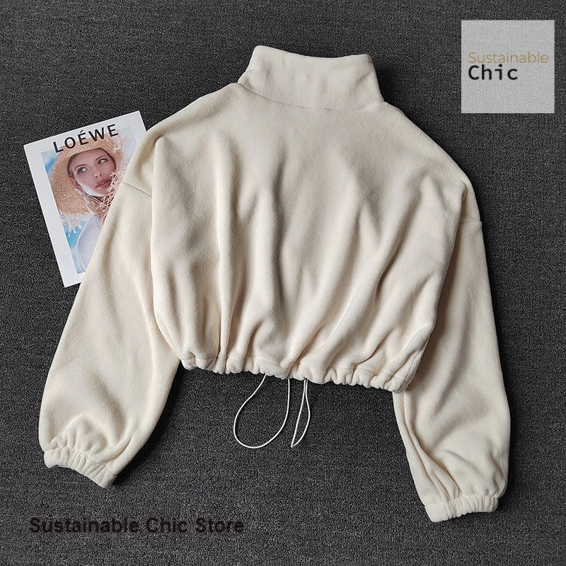 Koreanische Sport Mantel Lammwolle Kragen lose Kordelzug Reißverschluss Pullover Frauen Herbst und Winter Mode heiße Mädchen warme Yoga Kleidung