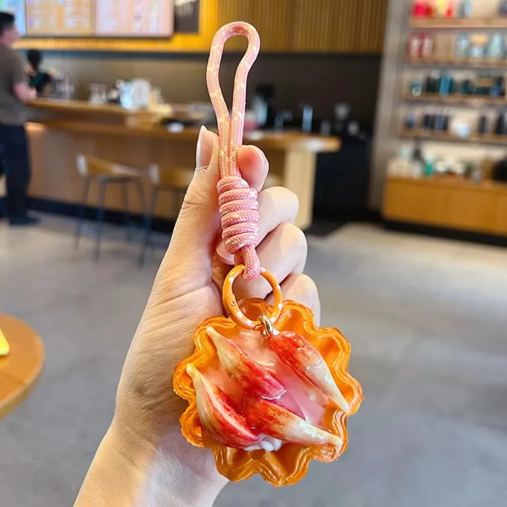 Simulation Fruit Egg Tart Keychain Cute Cartoon Mango Puff pastry pendant Portable Sweet Food Shaped Keyring Baking Decorations