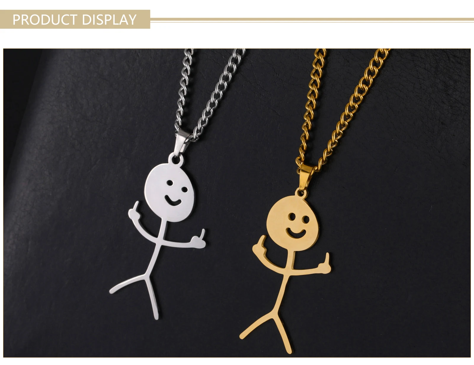 Skyrim Hip Hop Doodle Halskette für Männer Frauen Edelstahl Lange Hals Kette Mode Mittelfinger Stickman Schmuck Neu – Detail 5