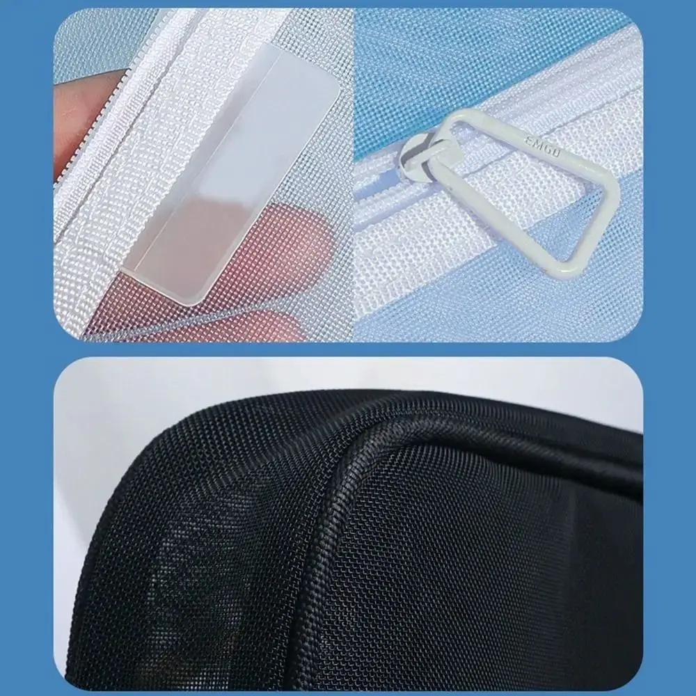 

Portable Mesh Zipper Pouch Bag Large Capacity Waterproof Transparent File Holder Handle Breathable Document Organizer Office