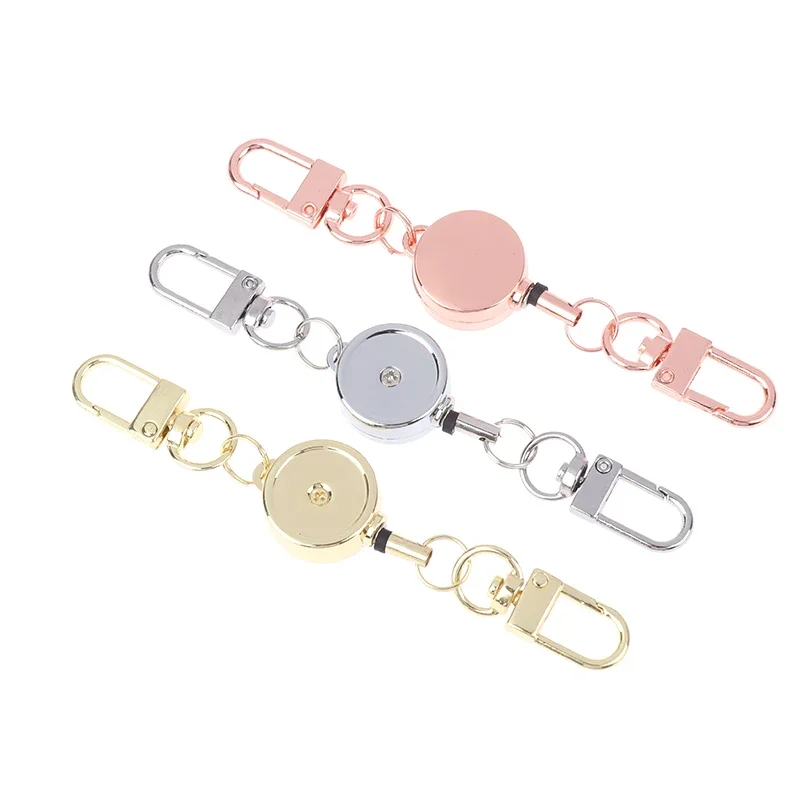 Retractable Badge Key Holder Holder Badge Reel Anti-theft Metal Easy-to-pull Buckle Rope Elastic Keychain Key Ring Accessories