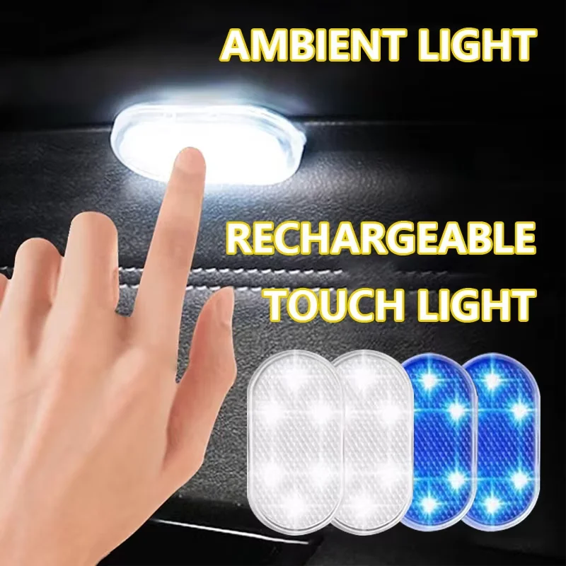 

2PCS Magnetic LED Touch Light Car Interior Lighting Light USB Rechargeable Auto Roof Ceiling Reading Atmosphere Lamp