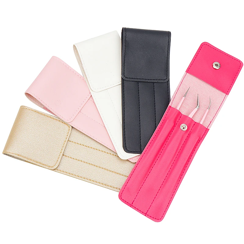 1pcs Lash Tweezers Leather Cover Eyebrow Clip Holder Storage Bag Collection Case Eyelash Extension Supplies Makeup Tools