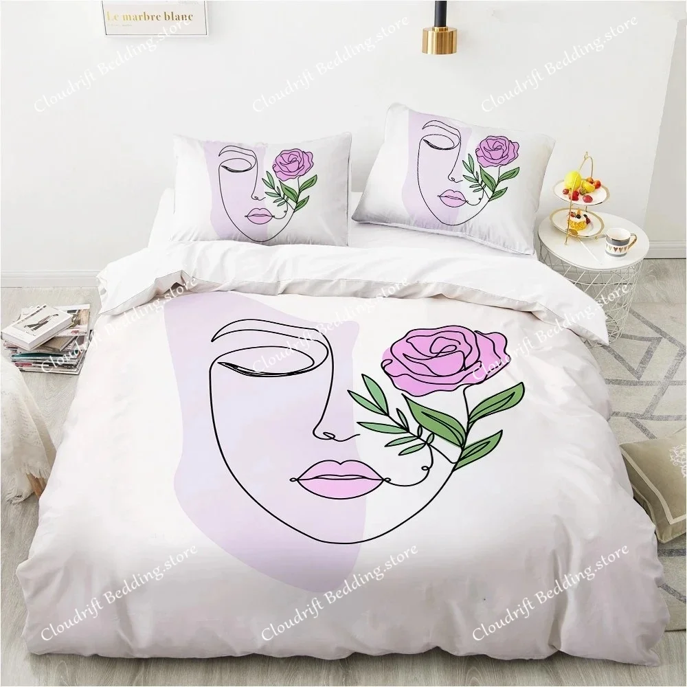 

Скандинавский простой комплект постельного белья с рисунком в виде непрерывных линий, абстрактный принт с человечками, пододеяльник из полиэстера, для двуспальной кровати