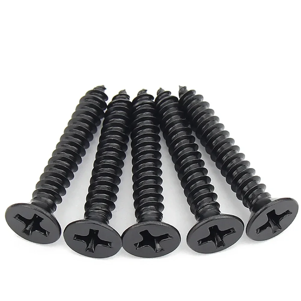 100Pcs M1 M1.2 M1.4 M1.5 M2 M2.6 M3 M3.5 M4 M5 Cross Countersunk Flat Head Self-tapping Screw Black Phillips Carbon Steel