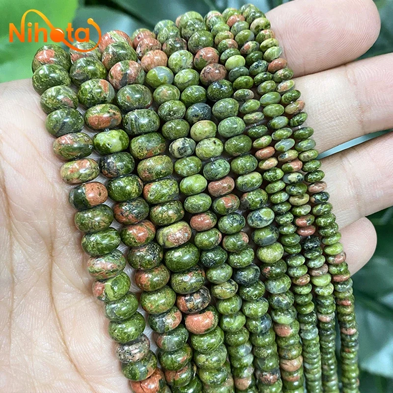 Natural Green Unakite Floriated Rondelle Spacer Beads for Jewelry Making 15'' Strand 4/6/8mm DIY Earrings Accessories Bracelet