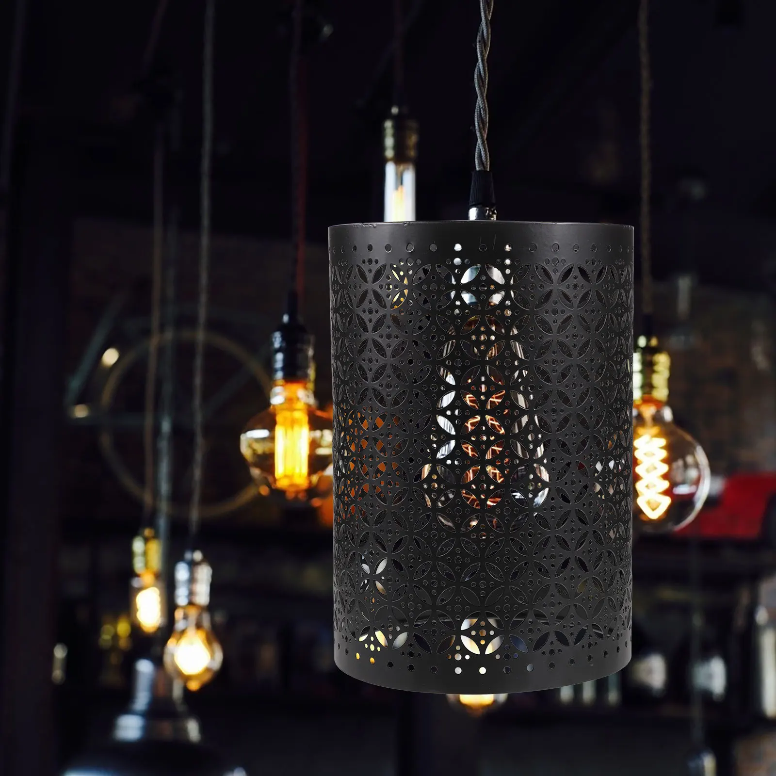 

Cylindrical Lampshade Metal Iron Large Shades for Table Floor Lamps Bedroom Living Room Study Modern Hollow Design Practical