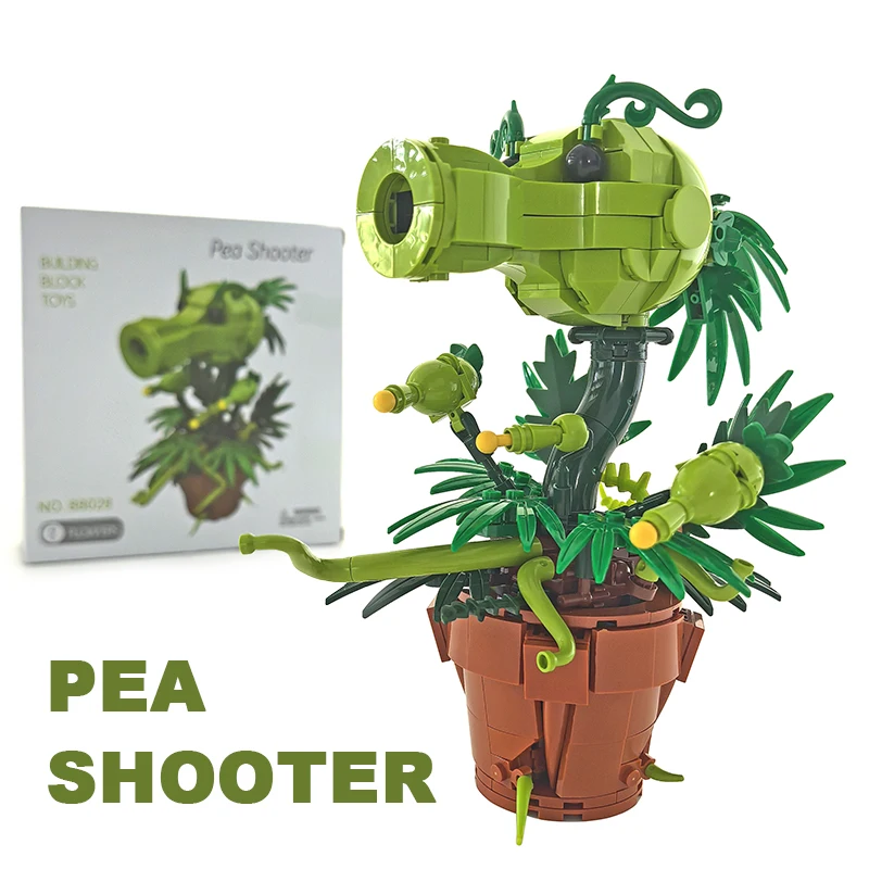 Creative Plants Wars Game Character Pea Shooter Building Blocks Bonsai Model Plant Potted Assemble Bricks Toys Gifts For Adult