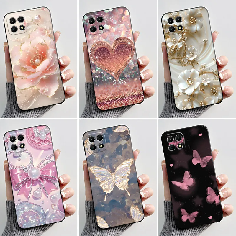 Funda de teléfono impresa para TCL T-Mobile Revvl 7 5G/T-Mobile T Phone 2 5G, funda de silicona suave negra, carcasa con dibujos de flores bonitas