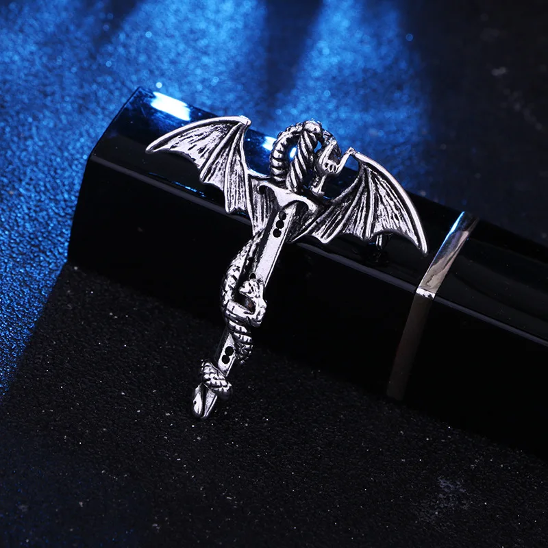 Retro Dragon Holy Sword Cross Badge Brooch Men's Brooch Dress Pin Fashion Business Casual Jewelry