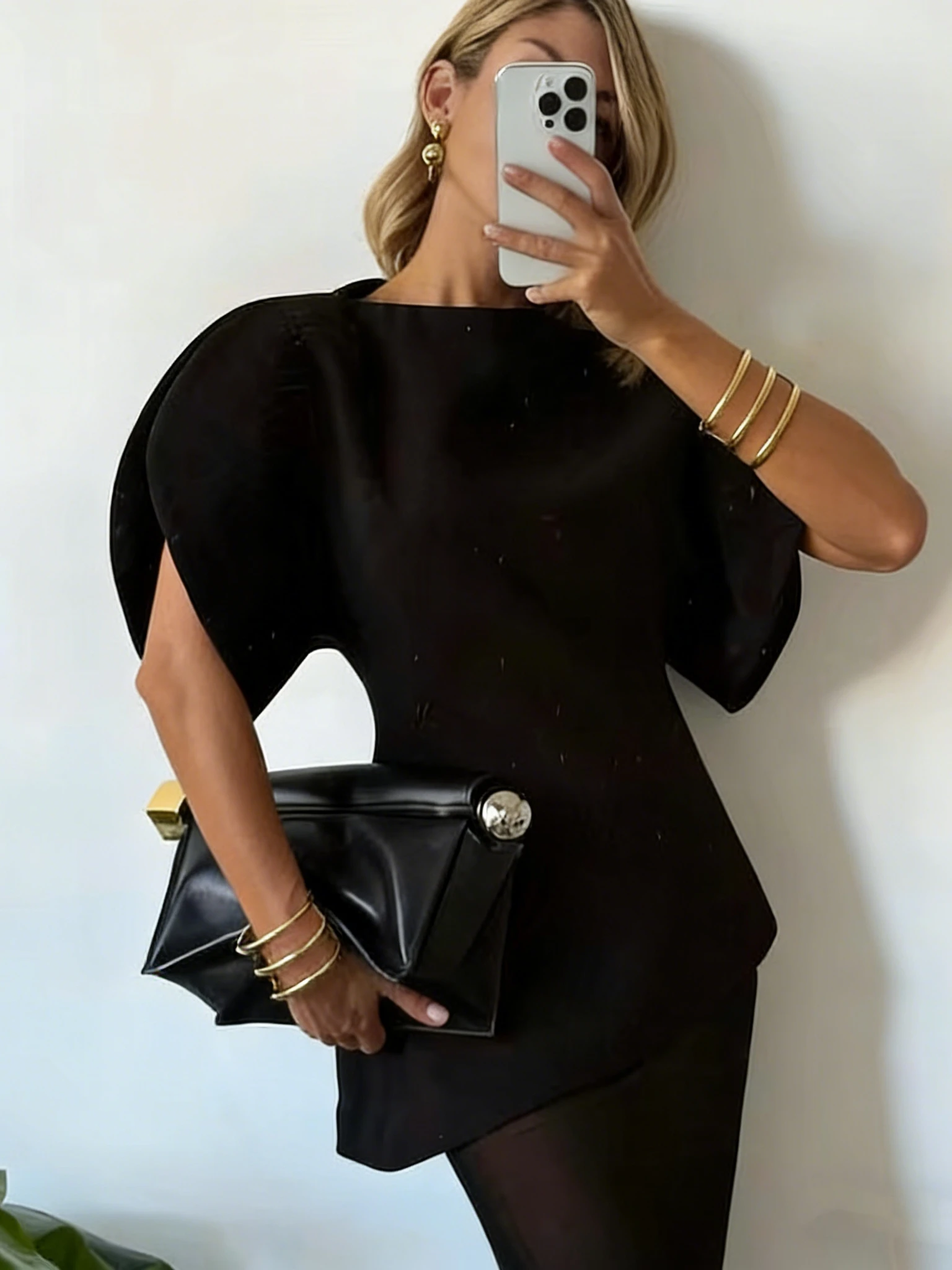 

Ladies Elegant Puff Sleeve Slim Black Tops 2026 New Chic O-neck Asymmetry Zip-up Women Shirts Tops High Street Fashion Women Top