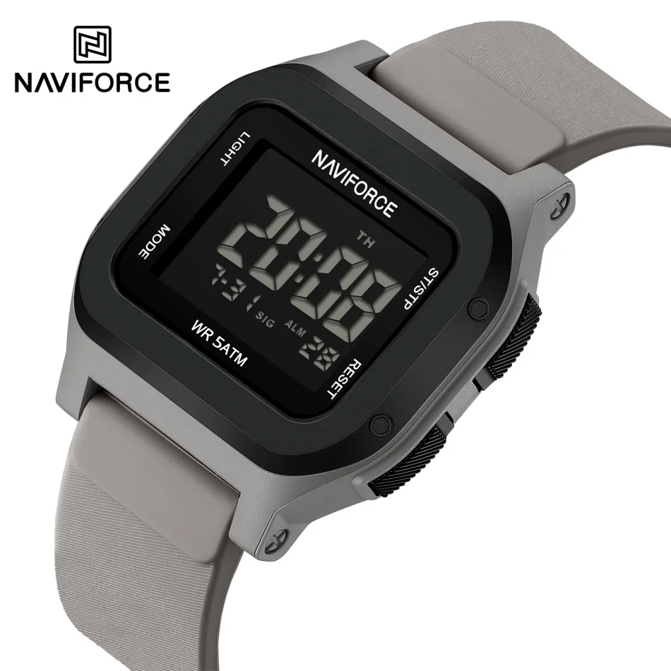 NAVIFORCE Man Sport LCD Digital Watch 50M Waterproof Auto Date Luminous Soft Silicone Starp Outdoor Male Trends Daily Wristwatch