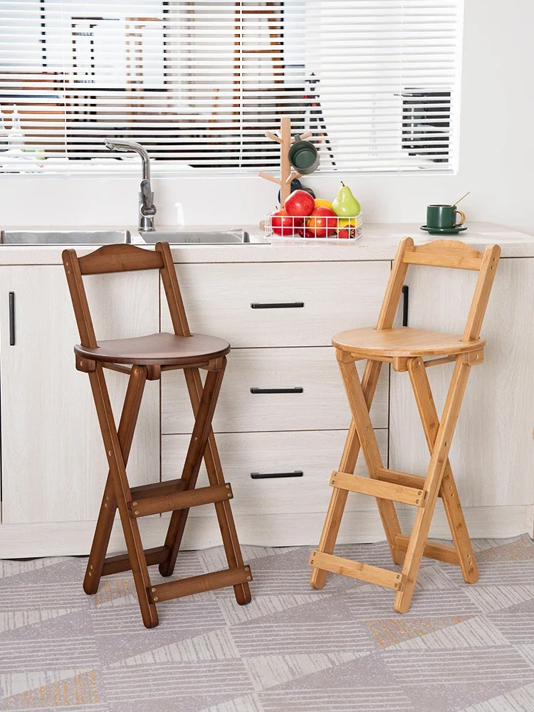 Easy Comfortable Backrest Bar Chairs Foldable Back Chair Home Dining Bar Stools Living Room Kitchen Solid Wood Stool Chair