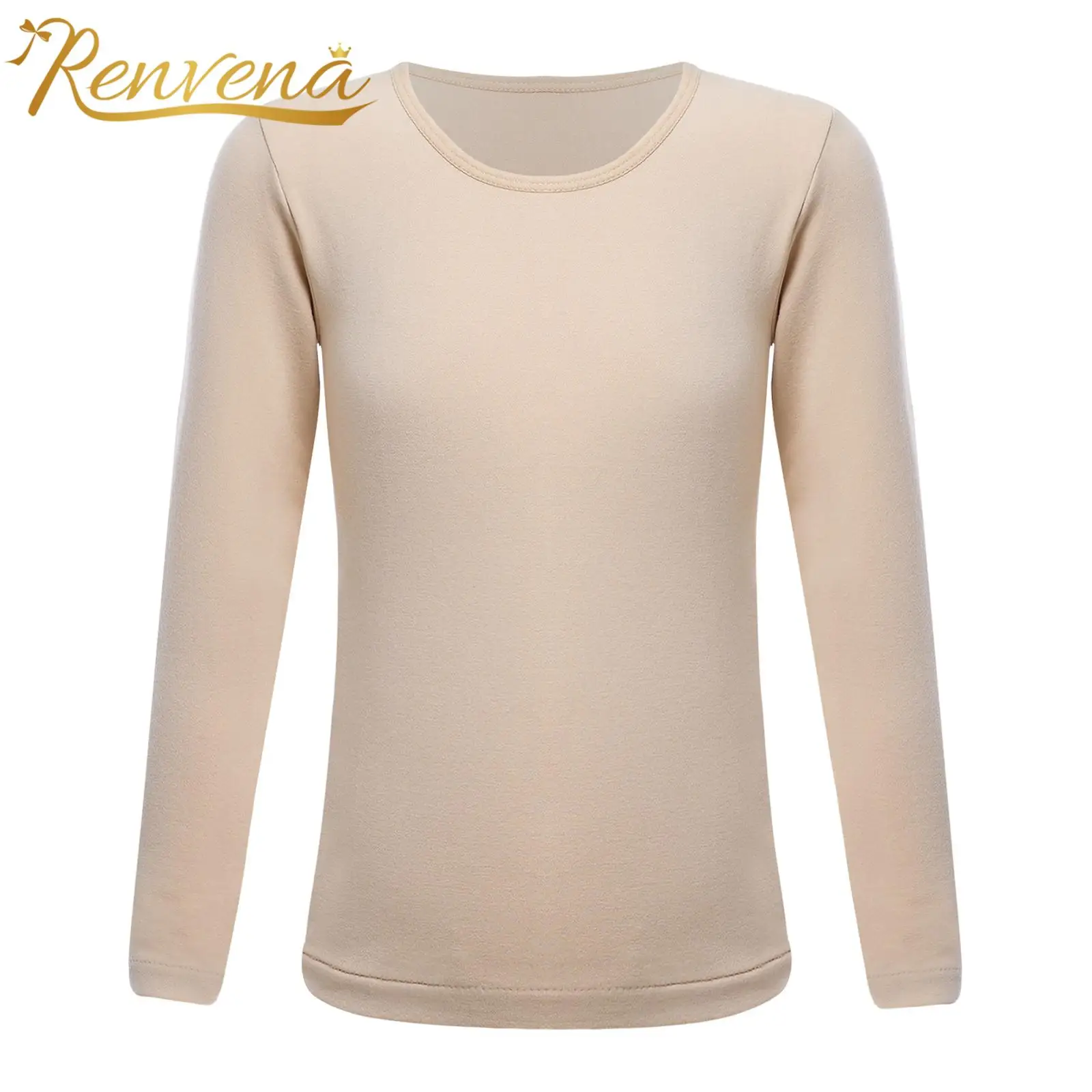 

Kids Girls Thermal Underwear Tops Stretchy Solid Color Round Neck Long Sleeve T-shirt Base Shirt Tops for Ballet Dance Training