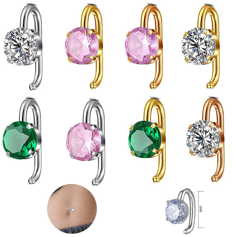 14G Stainless Steel CZ Inverted Belly Button Ring Zircon Navel Piercing Ring Woman Body Piercing Jewelry