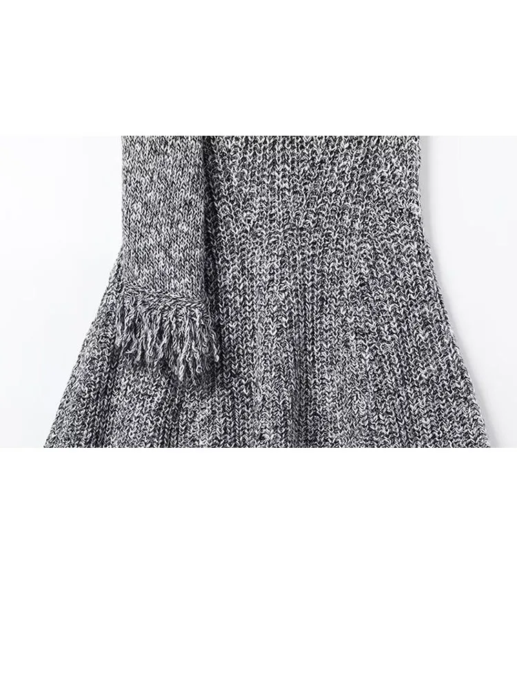 HH feminino inverno deslocamento cachecol decote franjas bainha manga comprida camisola de malha moda feminina versátil pulôver camisola