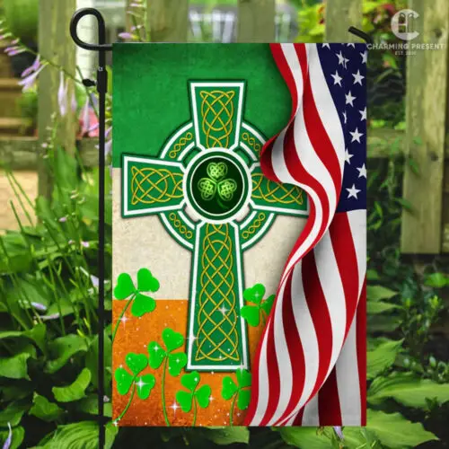 St Patrick's Day American Flag-Irish Celtic Knot Cross Flag Double Sided Flag