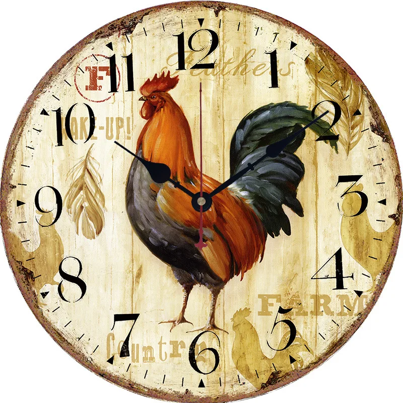 Hanging Clock With Multiple 12 Inches Rooster Styles, Silent Wall Clock For Living Room And Bedroom