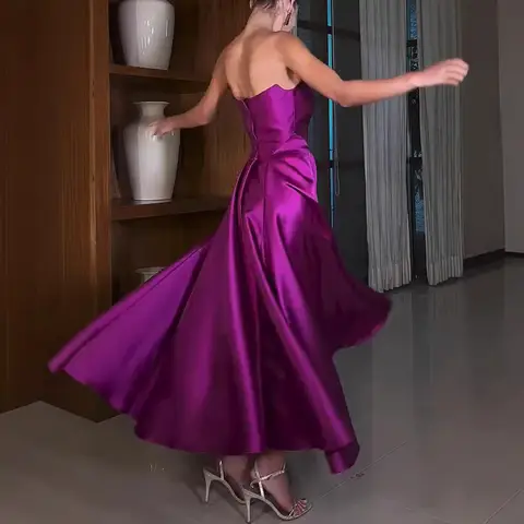 Europäische und amerikanische Damenbekleidung, einfarbiges Satin-Abendkleid, Röhrenoberteil, ärmelloses langes Kleid, Superpendel