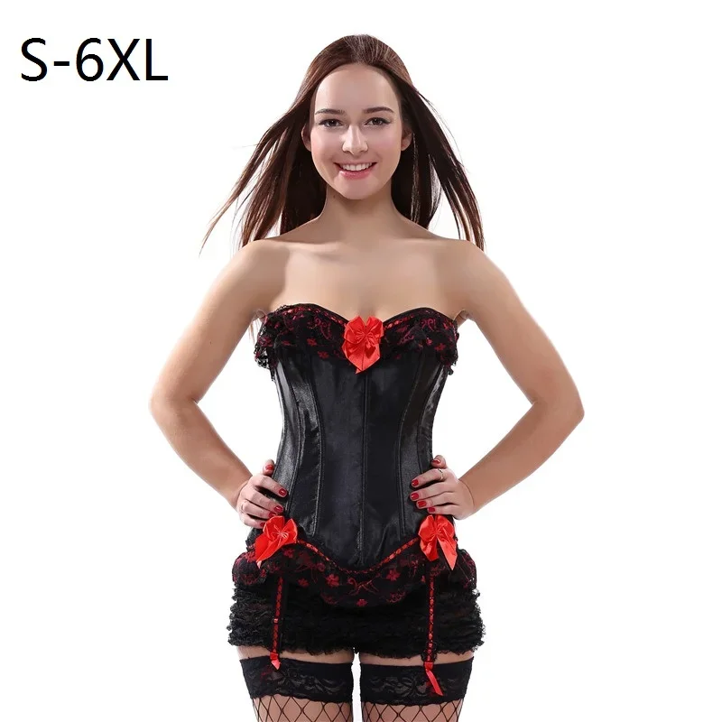 

Корсет и бюстье винтажные, сексуальные, для клуба, черные, атласные, с бантом, на шнуровке, на косточках, корсет-бюстье, горячее белье, большие размеры, корсет