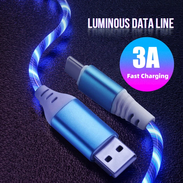 Kabel światła LED telefon komórkowy kable ładowarki świecące Micro USB typ C 3A szybkie ładowanie do Samsung Xiaomi iPhone przewód ładowania