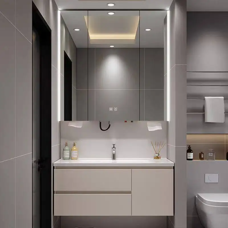 

Bathroom cabinet, ceramic integrated basin, stone hot bending basin washbasin, high mirror