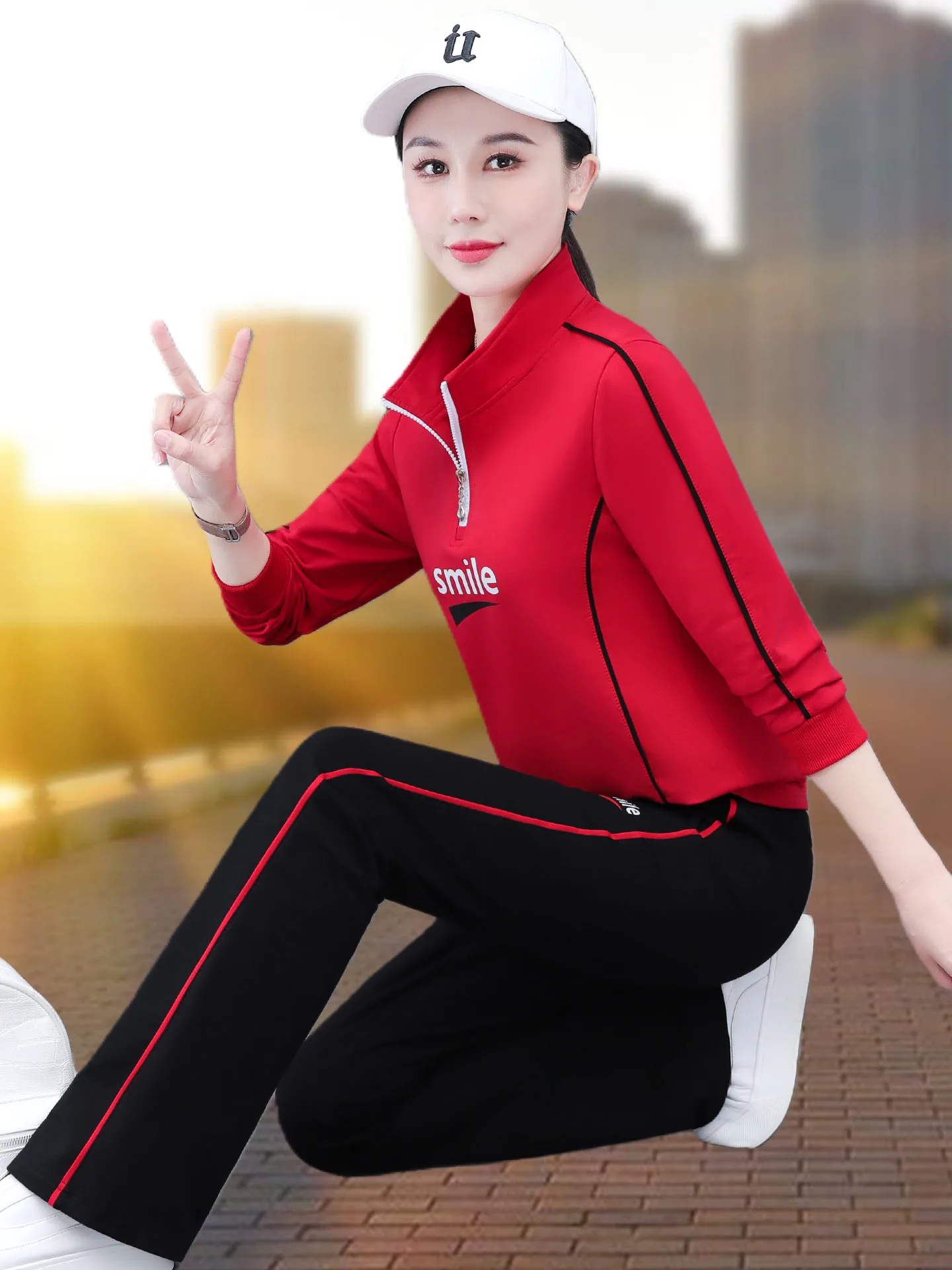 

Red Fitn Dance Sportswear Set Women's 2026 Spring Autumn New Sle Faionable Two-Piece Outfit Square Dancing Performance...