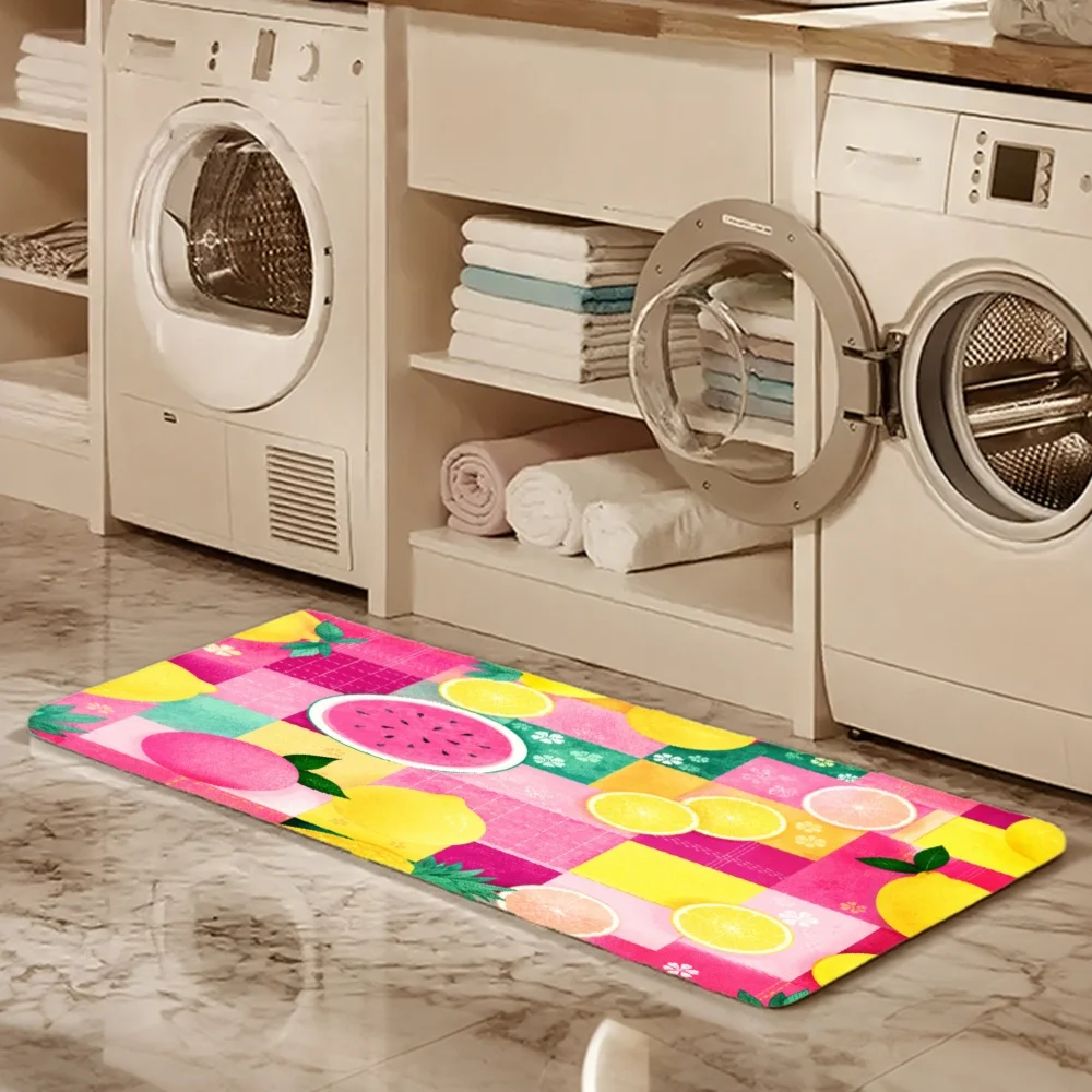 3PCS Mat Set,  Home Decoration for Front Door, Kitchen,  Fruit Pattern With Watermelon Lemon And Mango Kitchen Rug.