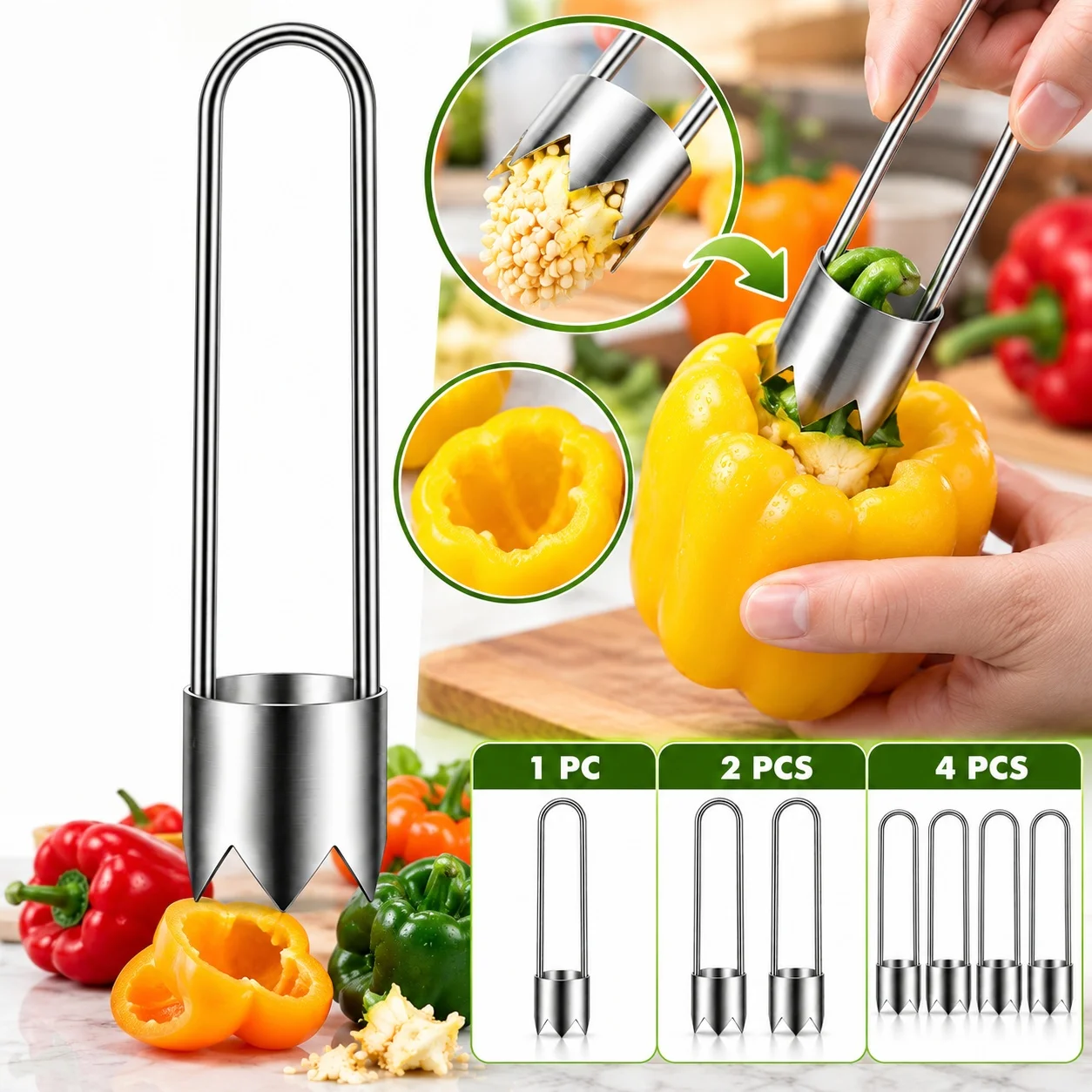 Stainless Steel Fruit Vegetable Core Remover Efficient Core Remover Tool for Apple Pepper Tomato Cucumber Home Kitchen Gadget