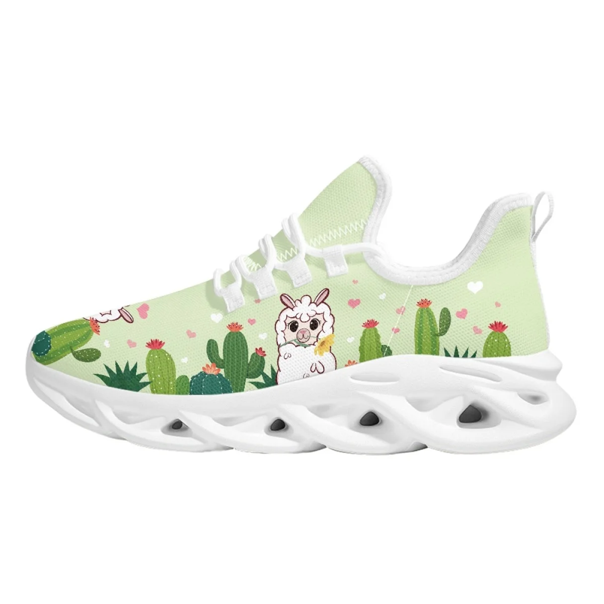 Zapatillas con estampado de dibujos animados de Cactus y Alpaca para mujer, zapatos para correr, resistentes a la suciedad, con cordones, punta redonda, duraderas, imagen personalizada