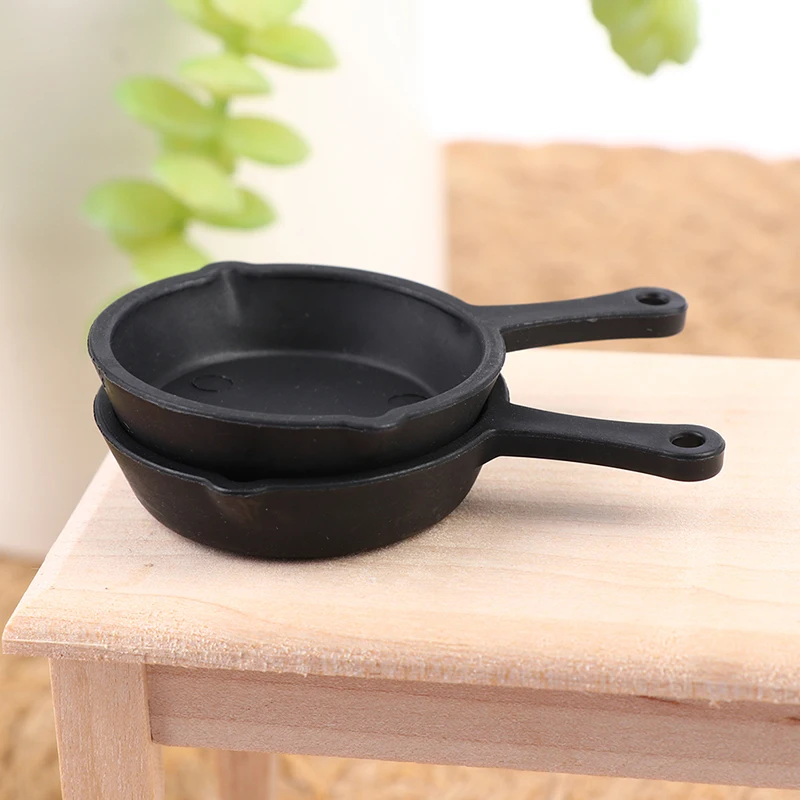2Pcs/set Dollhouse Miniature Frying Pan Model 1:12 Mini Simulation Kitchen Utensil Pans Doll House Decor Accessories
