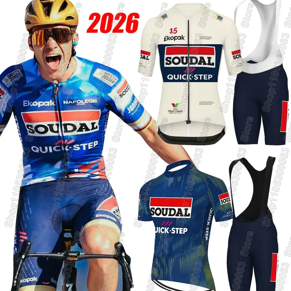 Conjunto de Jersey de Ciclismo Soudal Quick Step 2026, Ropa de Ciclismo de Verano, Camiseta de Ciclismo de Carretera, Traje con Culotte de Ciclismo, Ropa MTB, Maillot