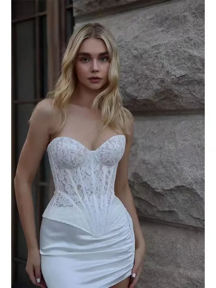 

Luxury Steel Boned Corset Bra Waist Trainer Bustier with Lace Up Overbust Shapewear for Wedding & Party